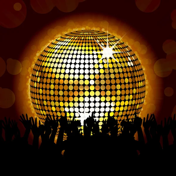 Glowing disco ball and crowd — Stock Vector