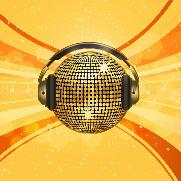 Zářivě zlatá disco koule a sluchátka — Stockový vektor