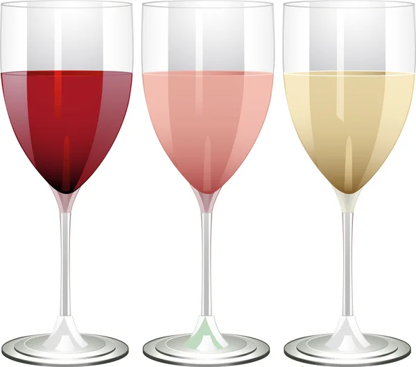 Червоне, трояндове та біле вино — стоковий вектор