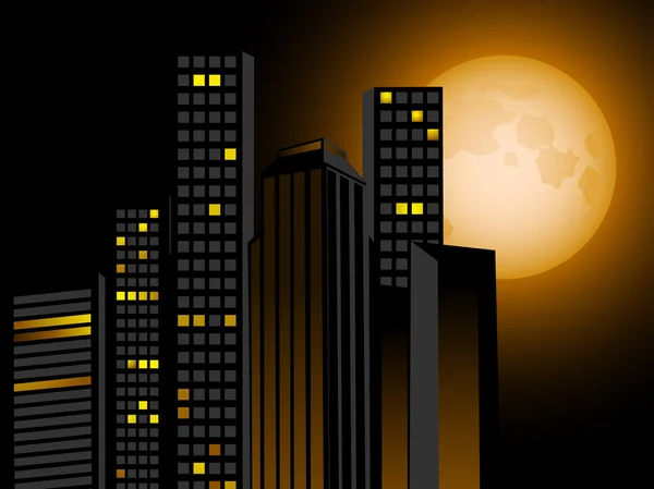 Skyline noite e lua cheia — Vetor de Stock
