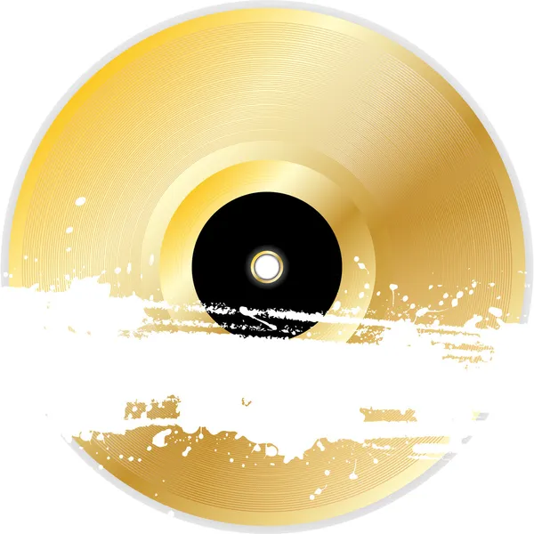 Gold vinyl record with grunge banner — Stock Vector