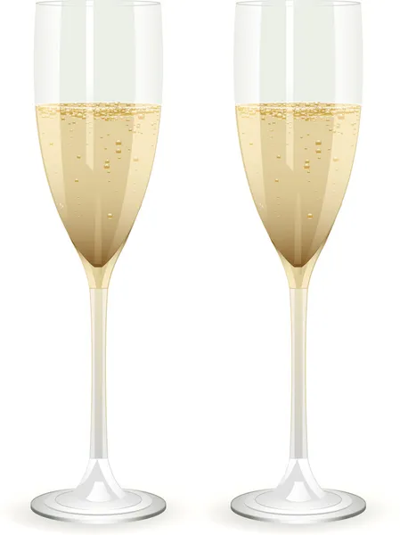 Champagne flöjter på vit bakgrund — Stock vektor