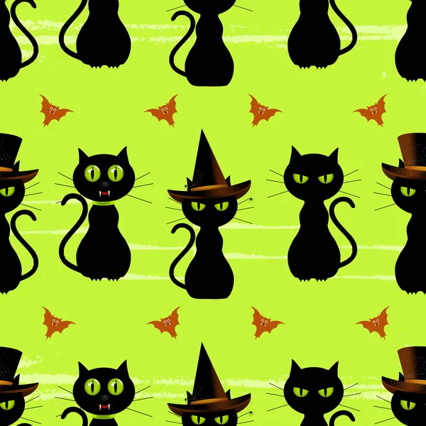 Cadılar Bayramı kara kedi sorunsuz arka plan — Stok Vektör