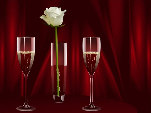 Шампанське і білий трояндовий пейзаж — стоковий вектор