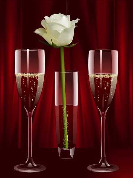 香槟和白玫瑰 — 图库矢量图片