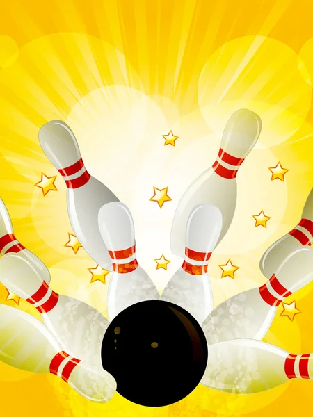 Bowling strike on starburst background — Stock Vector