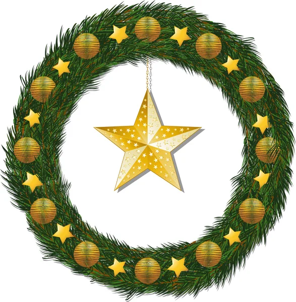 Christmas wreath and gold star — Stock Vector