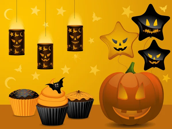 Halloween cupcake party background — Stock Vector