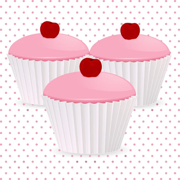 Cupcakes de cereja rosa — Vetor de Stock