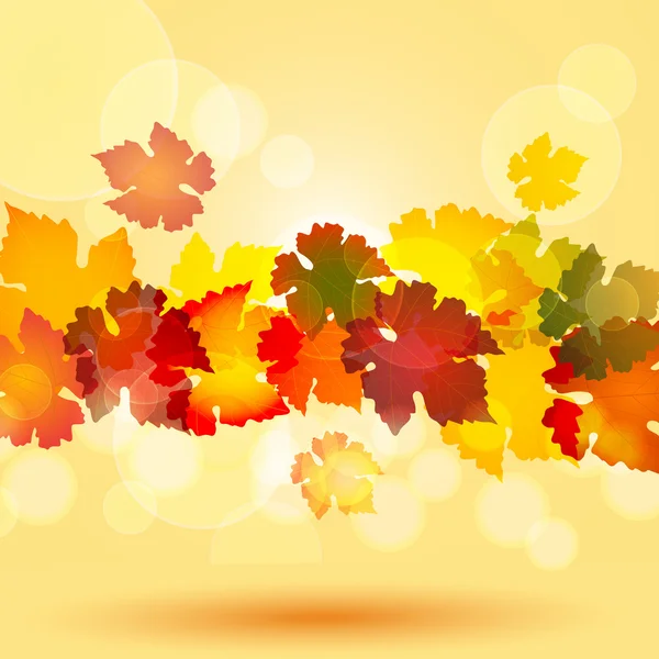 Autumn leaf border and glowing circles — Stock Vector