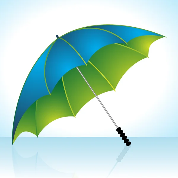 Reflected blue and green umbrella — Stock Vector