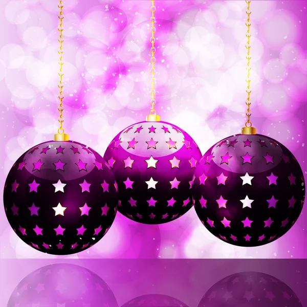 Gloeiende paarse kerstballen — Stockvector