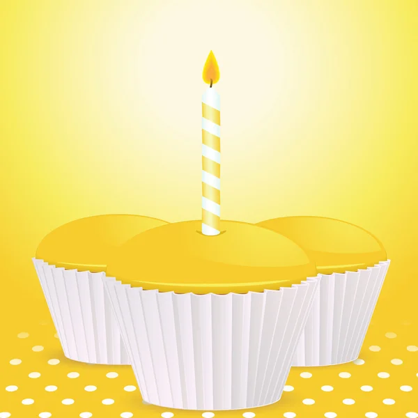 Amarelo aniversário cupcakes fundo —  Vetores de Stock