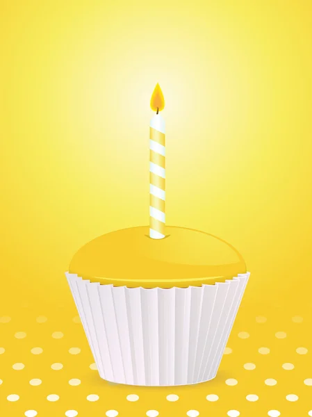 Yellow birthday cupcake and candle — Stock Vector