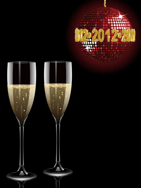 Champagne and 2012 disco ball — Stock Vector