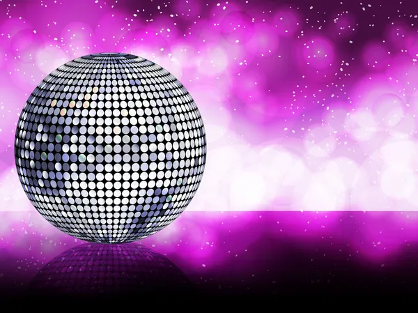 Sparkling silver disco ball on a glowing purple background — Stock Vector