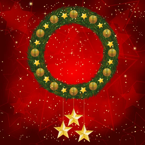 Karácsonyi koszorú és a csillagok — Stock Vector