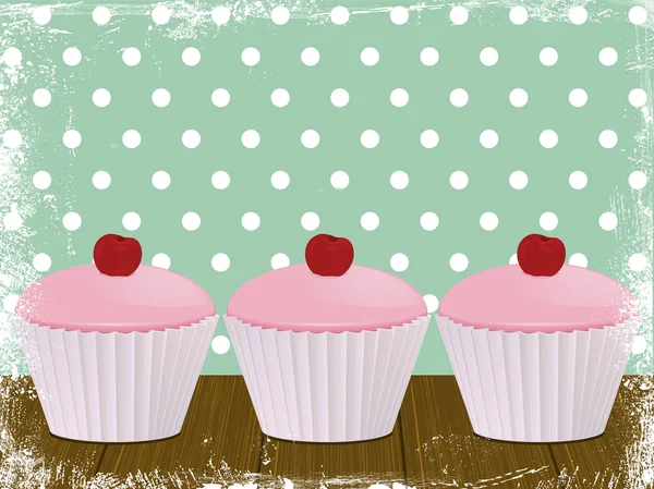 Ciliegia sfondo cupcake — Vettoriale Stock