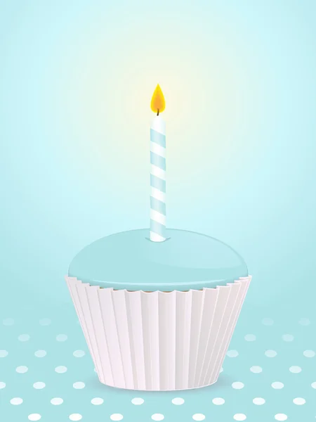 Blue birthday cupcake and candle — Stock Vector