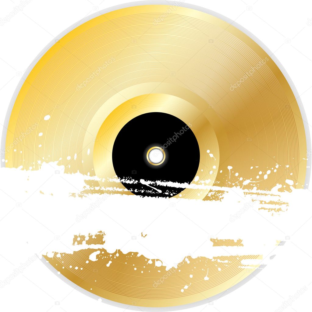 Gold vinyl record with grunge banner