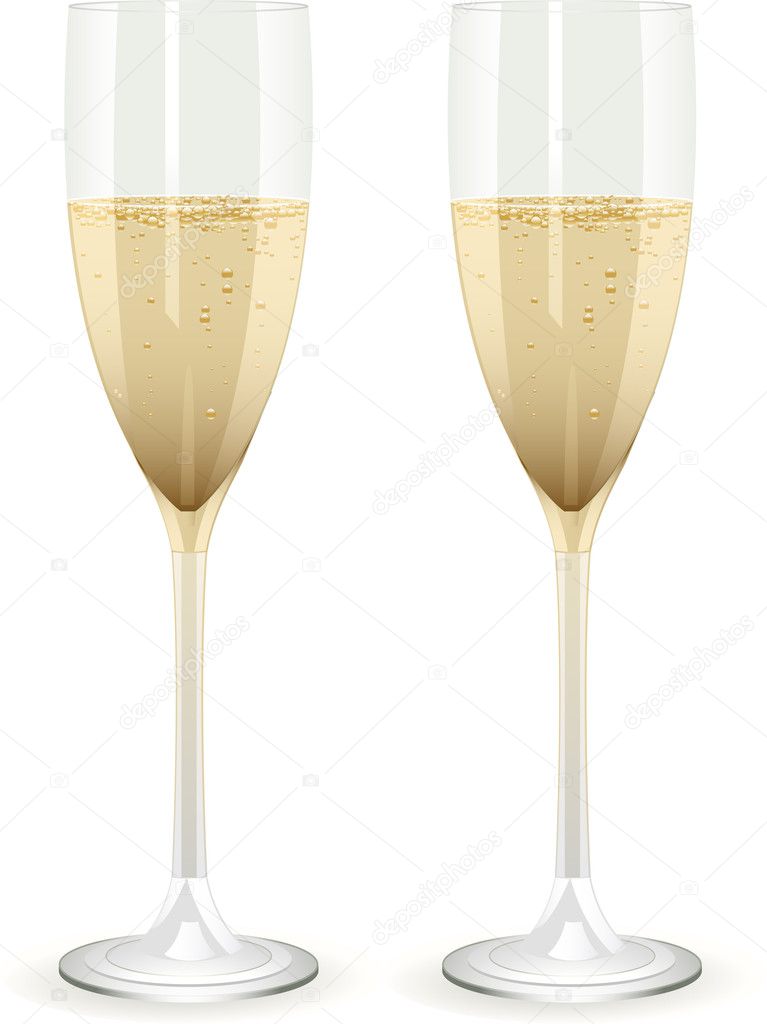 Champagne flutes on a white background