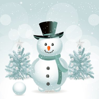 Snowman and Christmas trees clipart