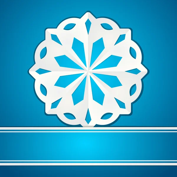 Fiocco di neve di carta e banner su blu — Vettoriale Stock