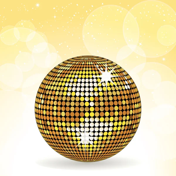 Gold disco ball and yellow background — Stock Vector