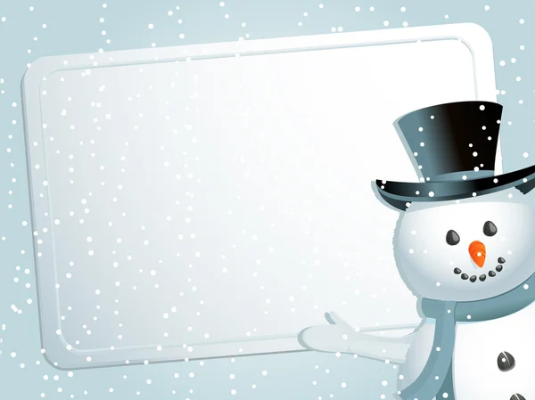 Boneco de neve de Natal, etiqueta e neve — Vetor de Stock