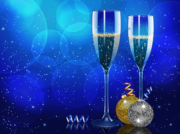 Champagne de Noël et paysage de boules — Image vectorielle