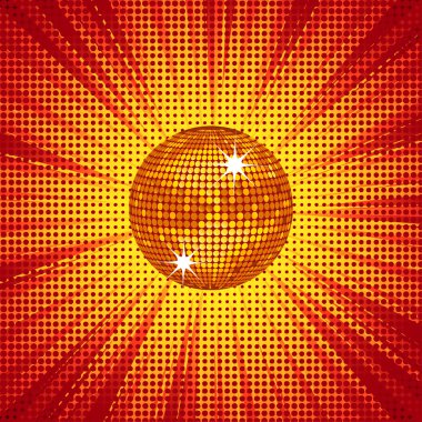 Gold disco ball and halftone background clipart