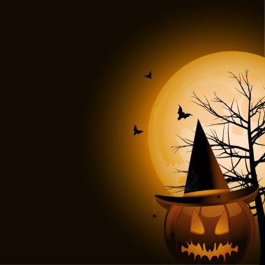 Halloween pumpkin witch and full moon clipart