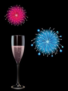 Pink champagne and fireworks clipart