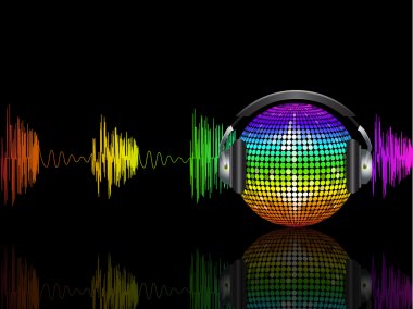 Spectrum sound waves and disco ball clipart