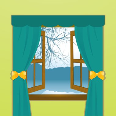 Winter lake and mountain view clipart