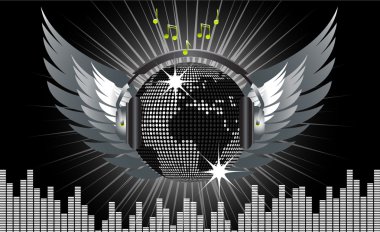 World globe disco ball and wings clipart