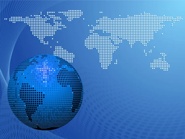 Azul mosaico globo mundial e mapa — Vetor de Stock