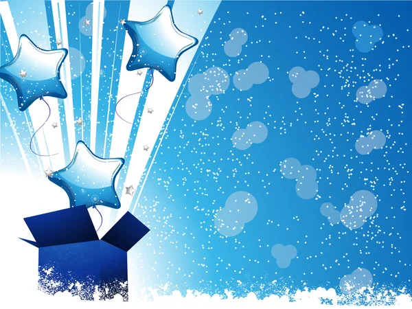 Blue Christmas box and balloons — Stock Vector