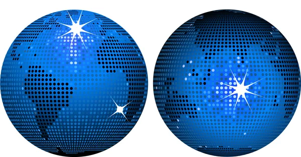 Blauwe mozaïek wereld globes — Stockvector
