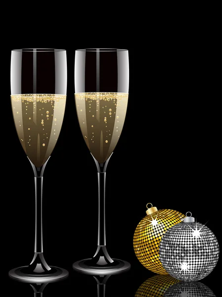 Şampanya ve Noel baubles — Stok Vektör