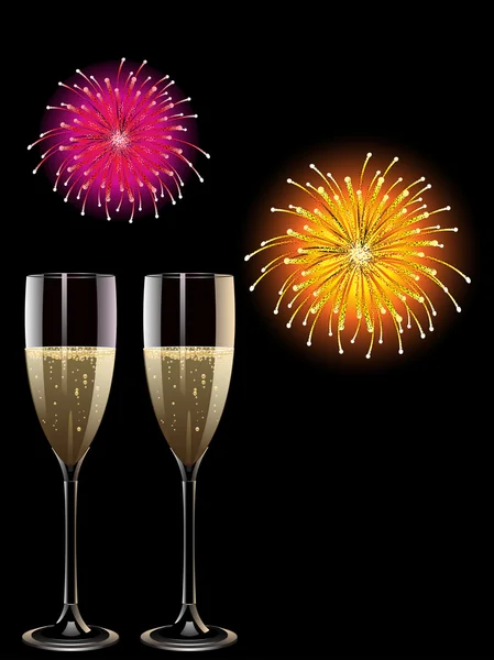 Champagner und Feuerwerk — Stockvektor