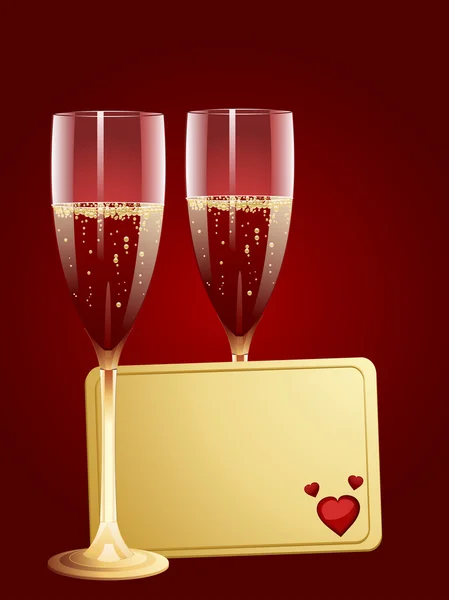 Шампанське і валентинка мітка повідомлення — стоковий вектор