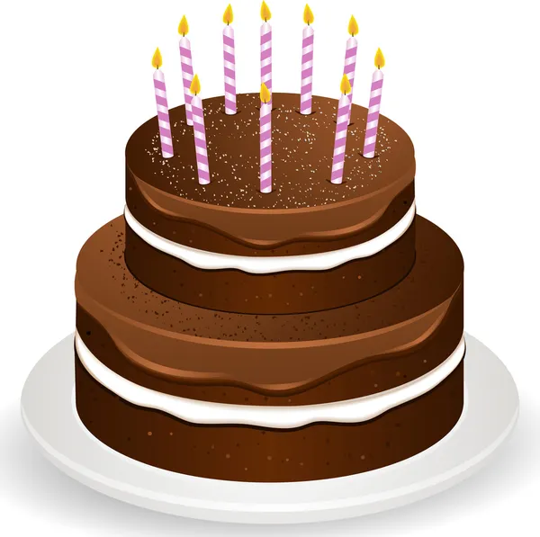 Chocolate brithday cake and candles — Stock Vector