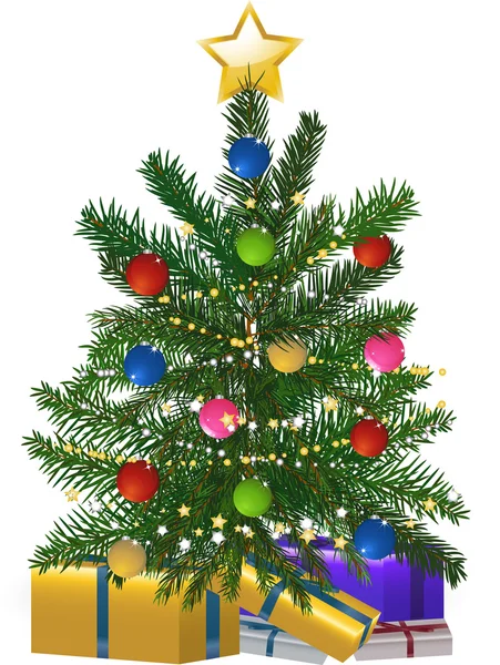Kerstboom en cadeautjes — Stockvector