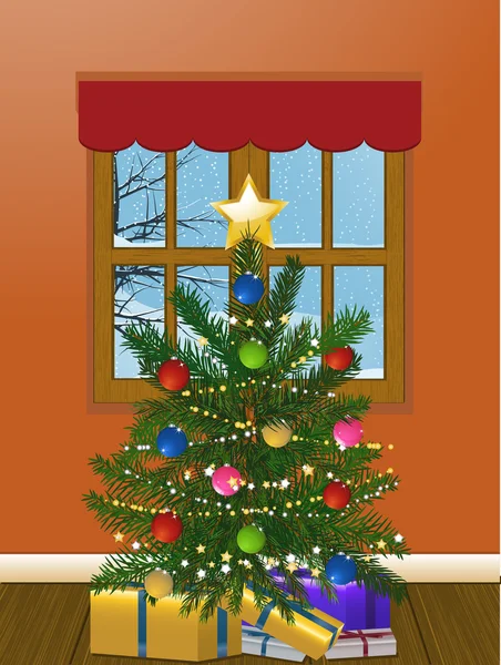 Vánoční strom a dárky — Stockový vektor