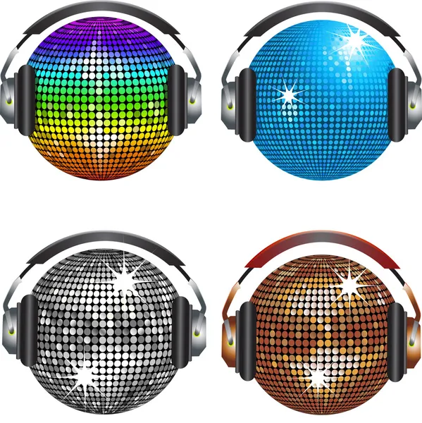Ensemble Discoball et écouteurs — Image vectorielle