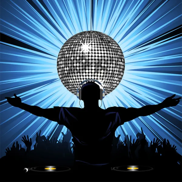 DJ-Party und Discokugel — Stockvektor