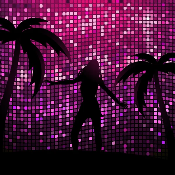 Dançarina silhueta feminina e palmeiras —  Vetores de Stock