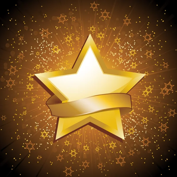 Gold celebration star and banner — Stock Vector