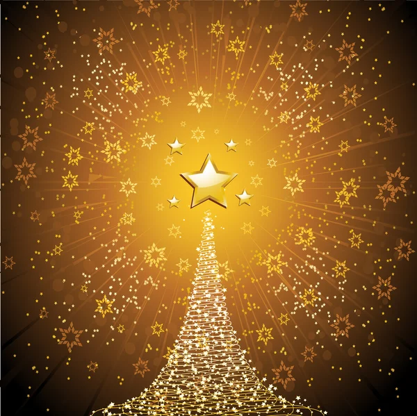 Estrela de Natal de ouro e árvore — Vetor de Stock